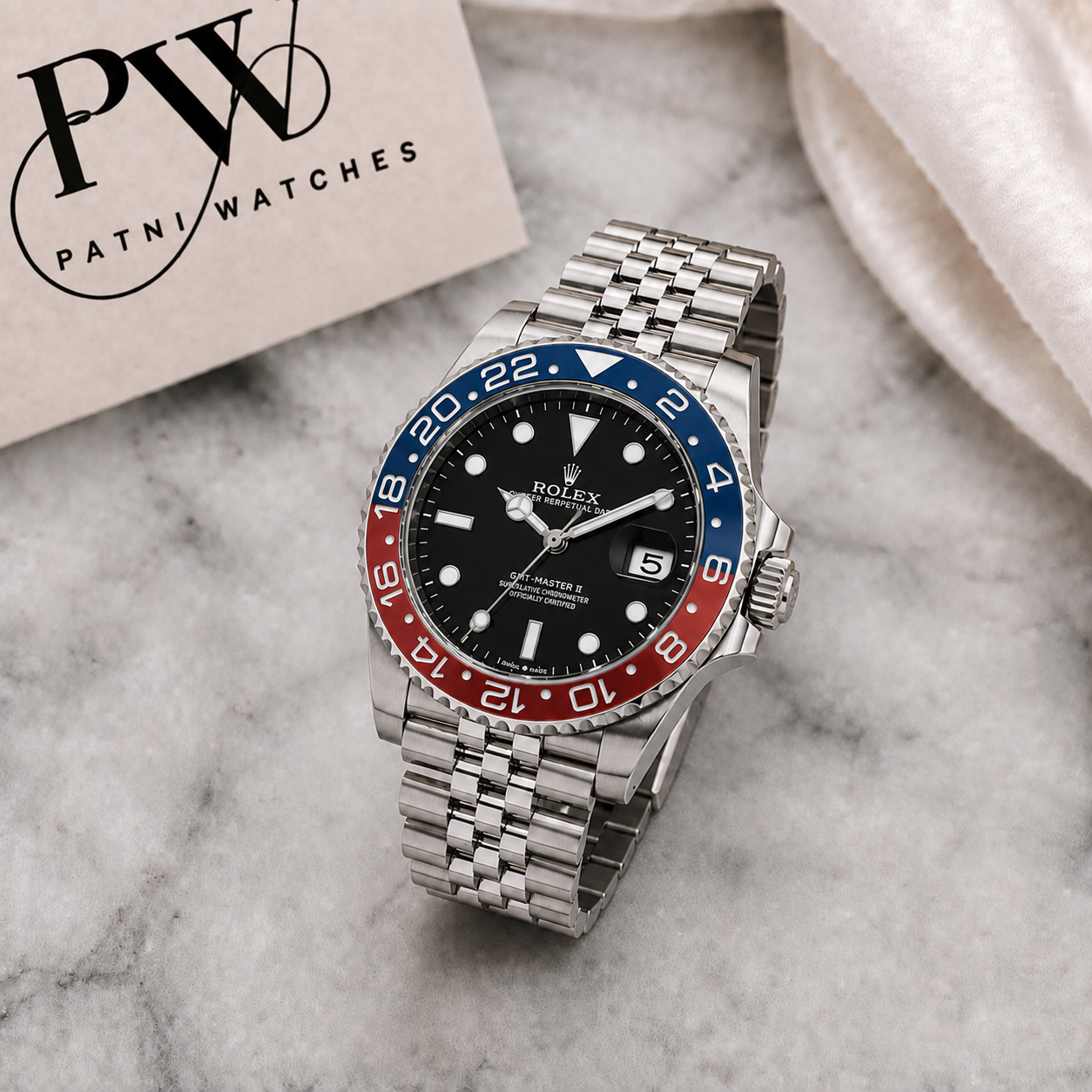 GMT Semi Auto Movement Jubilee Chain | Date Working (Pepsi) Patni Watches