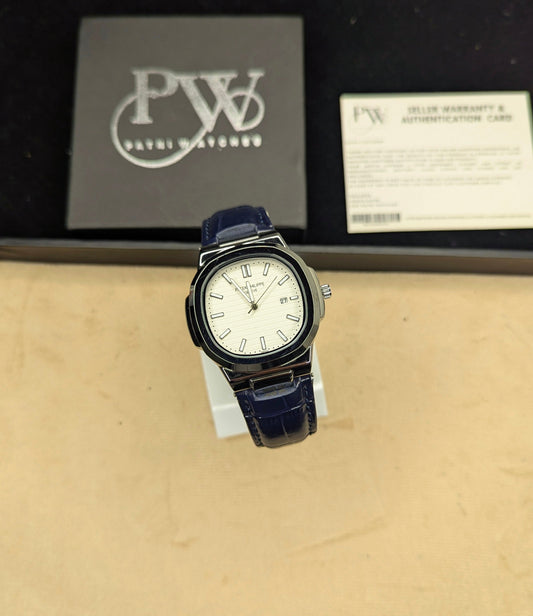 PP Leather Strap (Blue White) Patni Watches