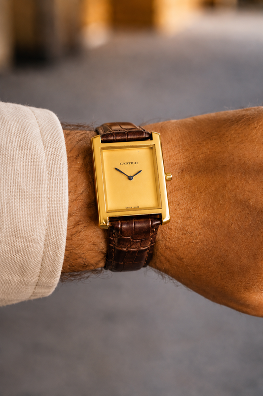 Cart Tank Gold Model (Brown Plain Gold) Patni Watches
