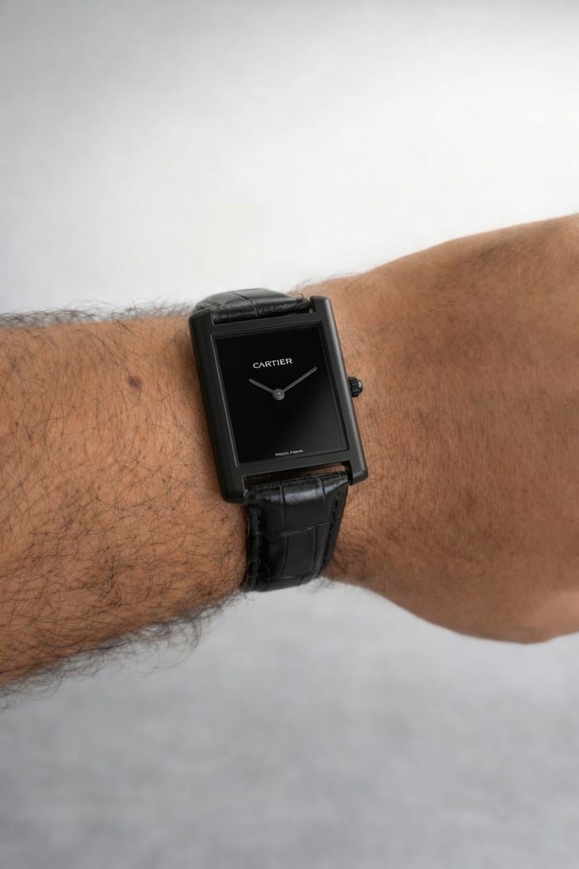 Cart Tank Black Model (Black Plain Black) Patni Watches