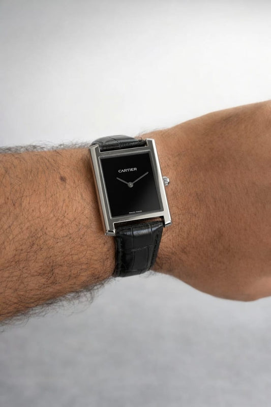 Cart Tank Silver Model (Black Plain Black) Patni Watches