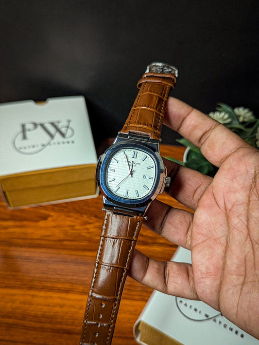 PP Leather Strap (Brown White) Patni Watches
